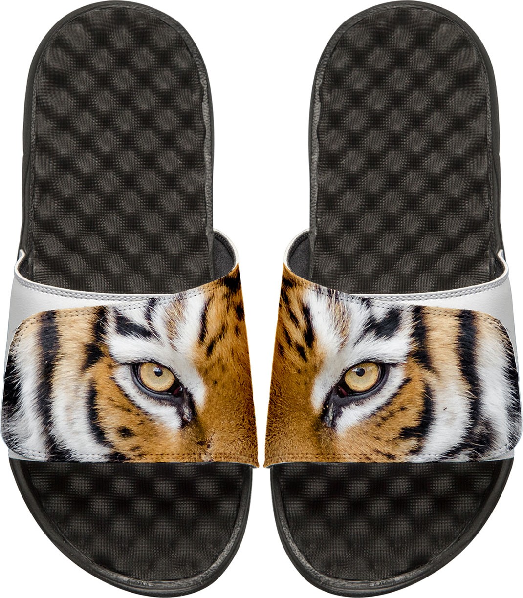 ISlide Men's Tiger Eyes Slide Sandals, White/Black