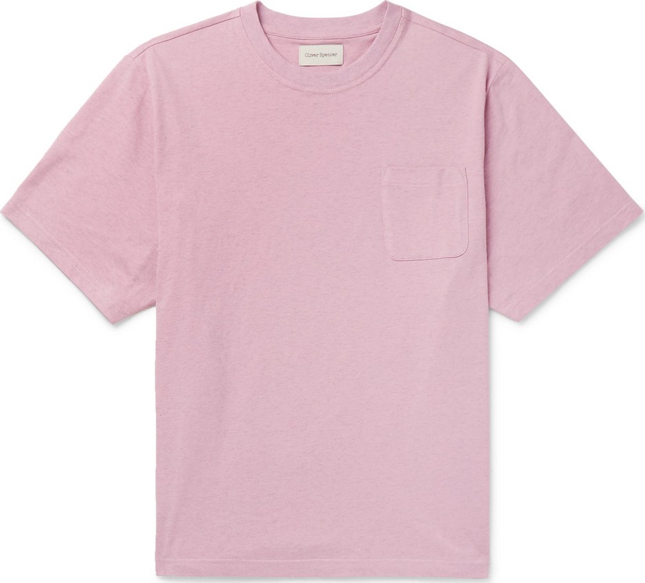Oliver Spencer Warren Grosgrain-Trimmed Mélange Cotton-Jersey T-Shirt