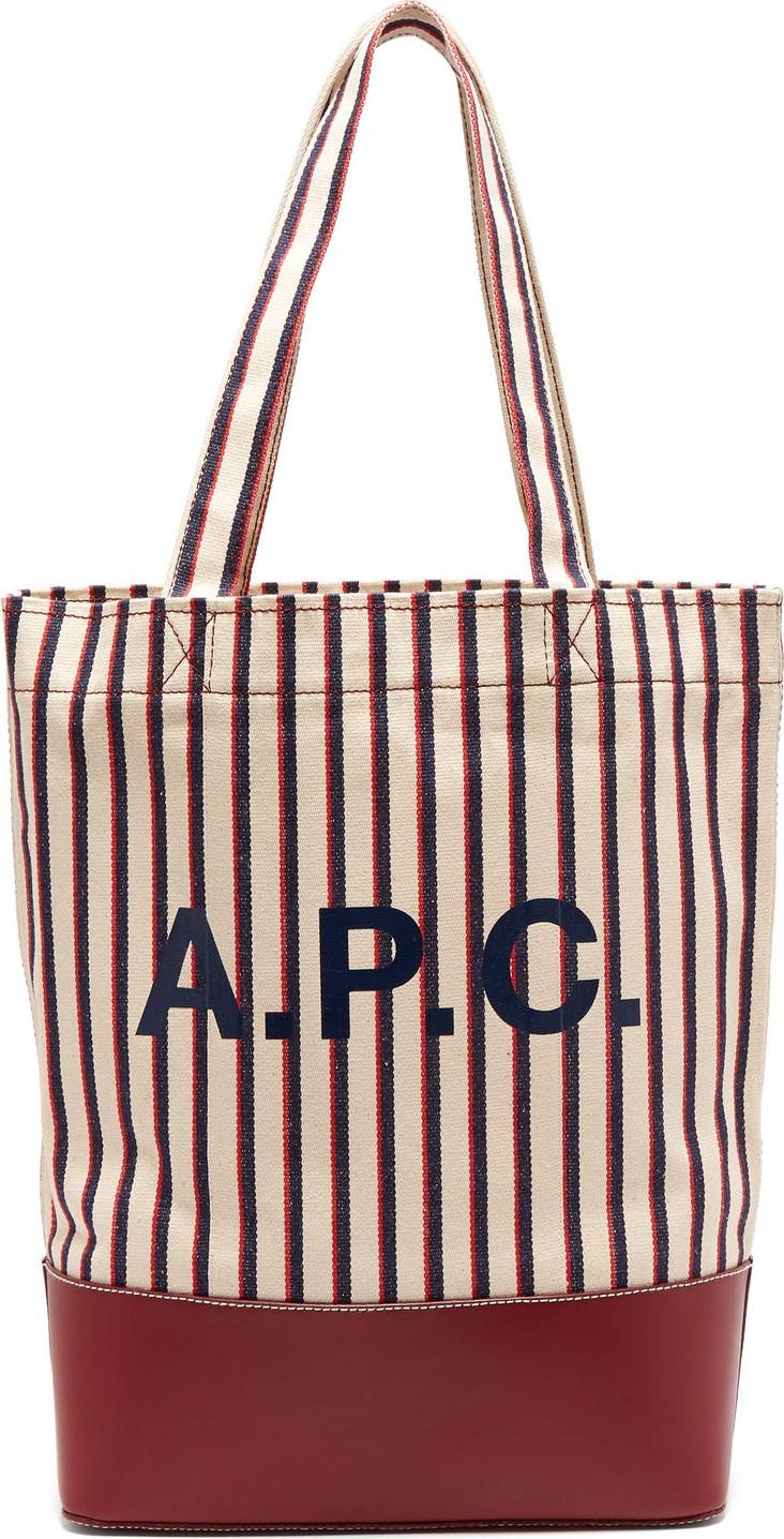 A.P.C. Axelle striped canvas and leather tote bag