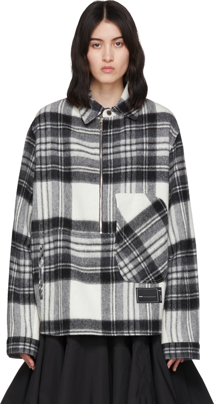 We11done Grey & White Wool Anorak Shirt Jacket