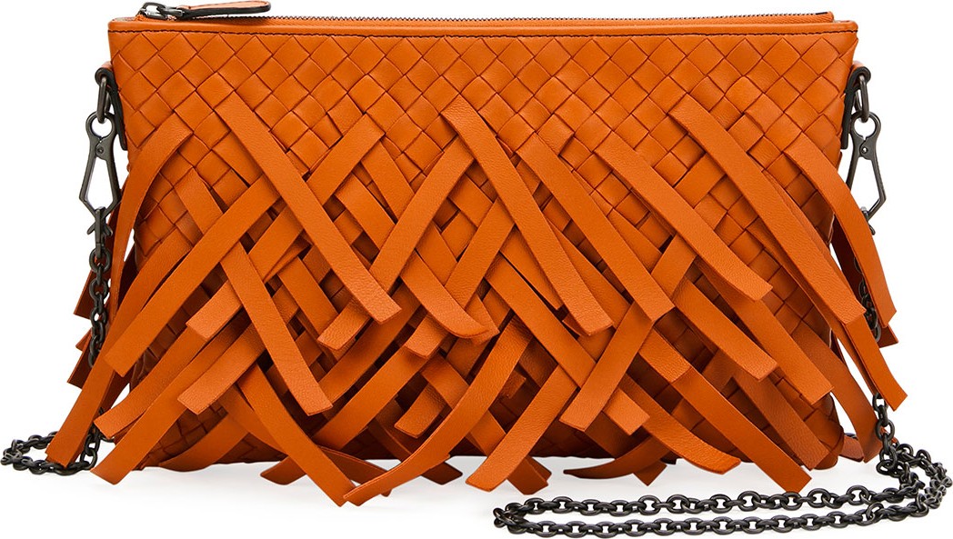 Bottega Veneta Palio Fringe Intrecciato Zip Top Crossbody
