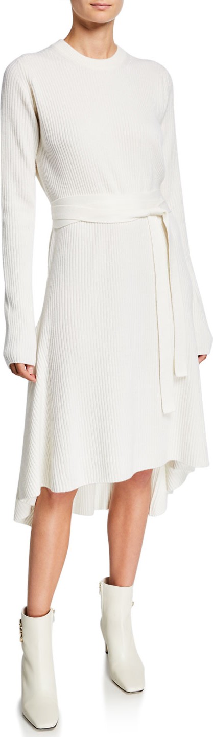 Helmut Lang Crewneck Long-Sleeve Ribbed High-Low Dress