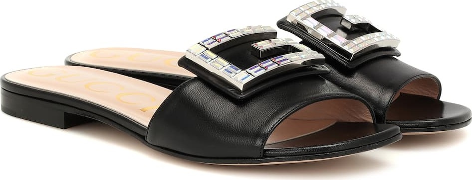 Gucci Crystal-embellished leather slides