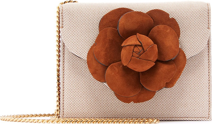 Oscar De La Renta Tro Mini Canvas Crossbody Bag with Flower