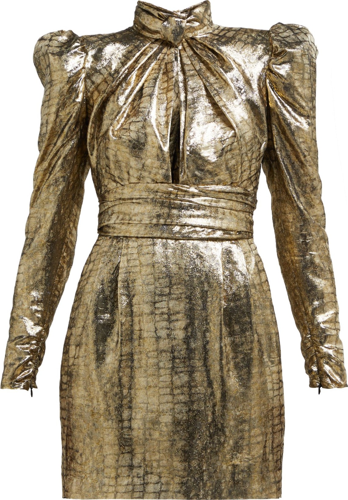 Dundas Puffed-sleeve silk-blend lamé mini dress