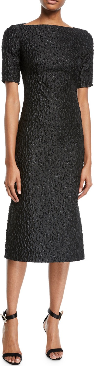 Brandon Maxwell Short-Sleeve Leopard-Jacquard Midi Sheath Cocktail Dress
