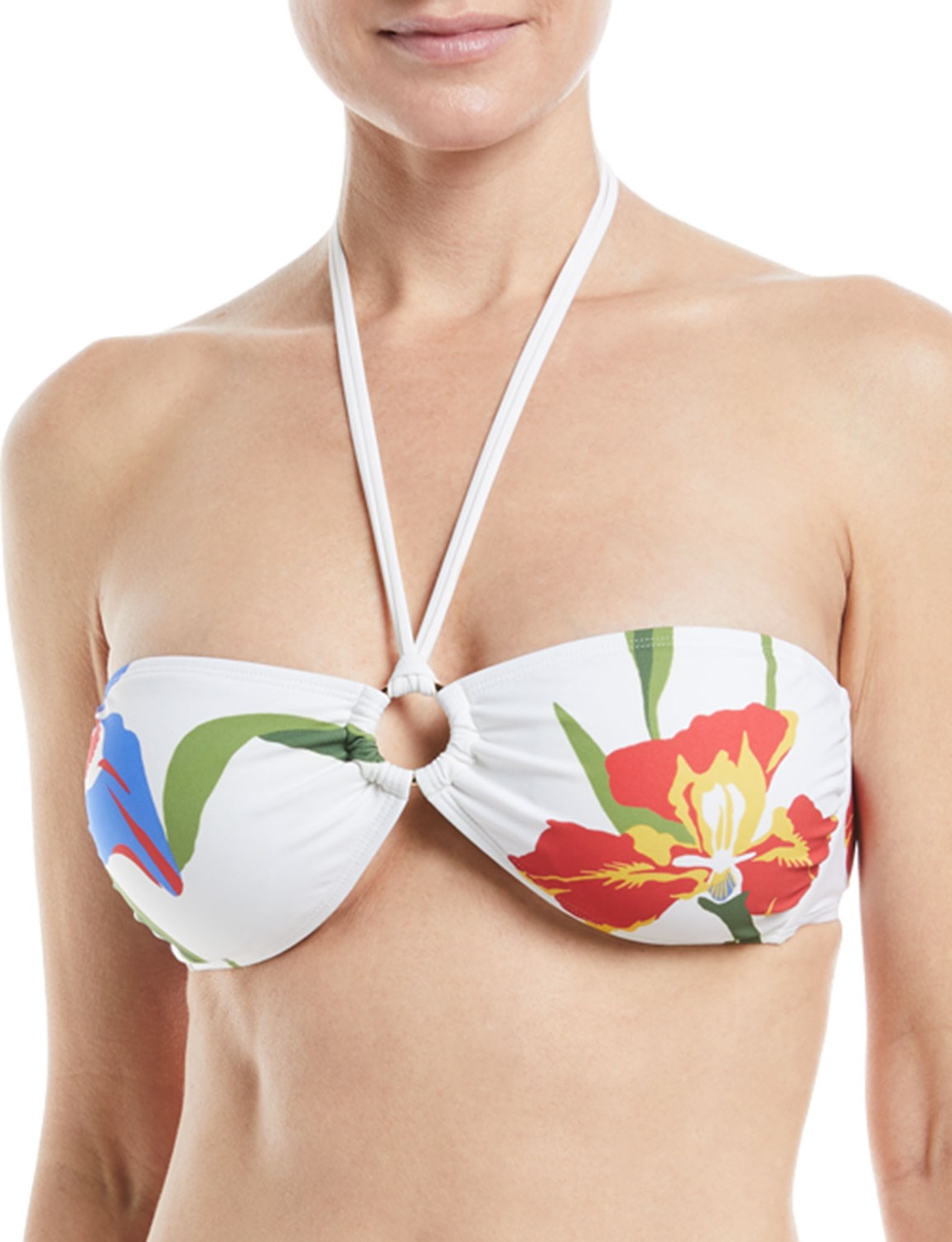 Tory Burch Ring Floral-Print Bandeau Halter Swim Top
