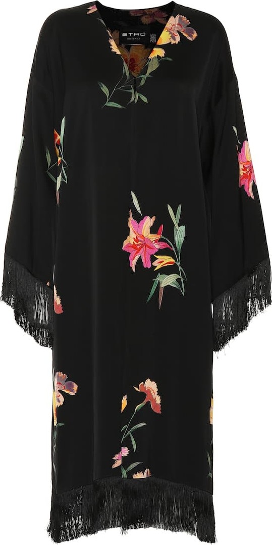 Etro Fringe-trimmed floral crêpe kimono