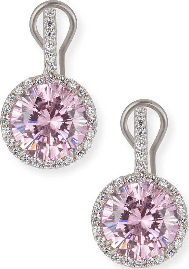 Fantasia by DeSerio Round Cubic Zirconia & Halo Drop Earrings, Clear/Pink