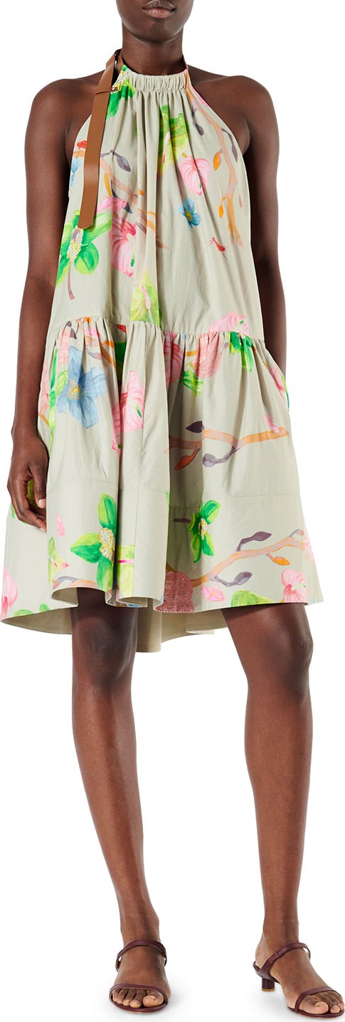 Tibi Linnea Floral Poplin Halter Dress