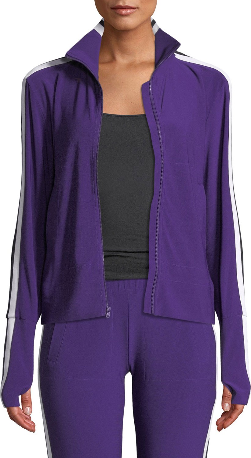 Norma Kamali Side-Stripe Turtleneck Track Jacket