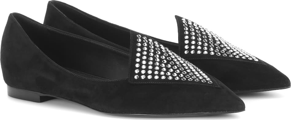 Balmain Crystal-embellished suede slippers