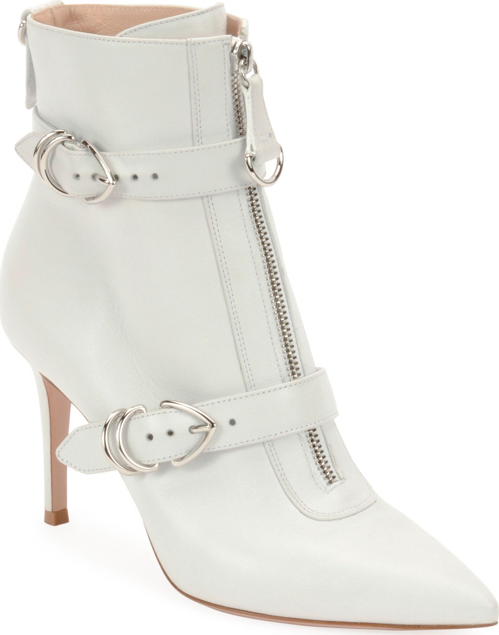 Gianvito Rossi Napa Buckled Zip-Front Ankle Booties  White
