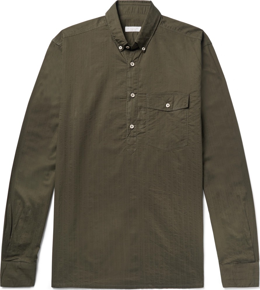 Incotex Slim-Fit Button-Down Collar Cotton Half-Placket Shirt