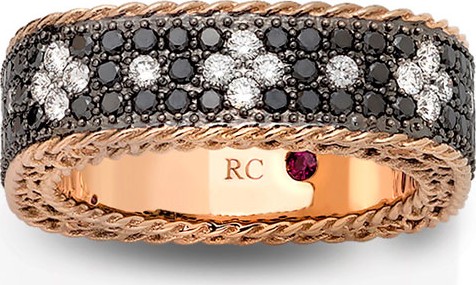 Roberto Coin 18k Rose Gold Venetian Princess Diamond Ring with Black & White Diamonds, Size 6.5