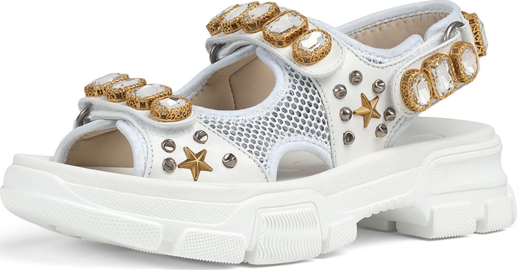 Gucci Metallic and Mesh Embellished Sandals w/ Crystals