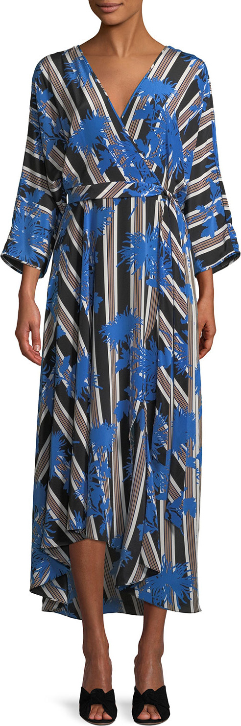 DIANE von FURSTENBERG Eloise Striped Asymmetric Midi Wrap Dress