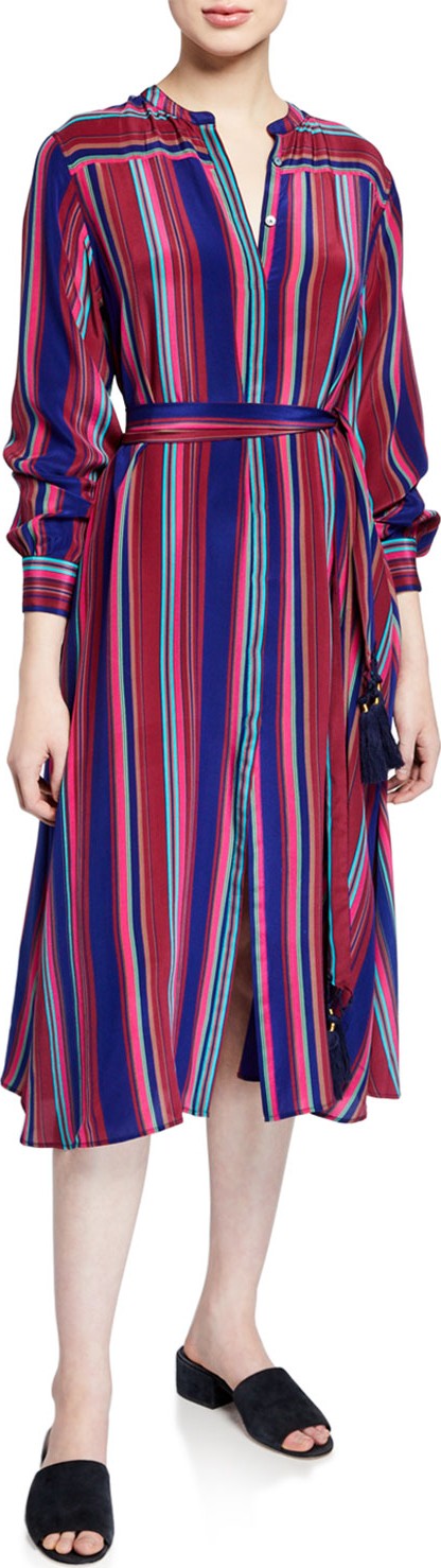 FIGUE Elena Long-Sleeve Multi-Striped Dress