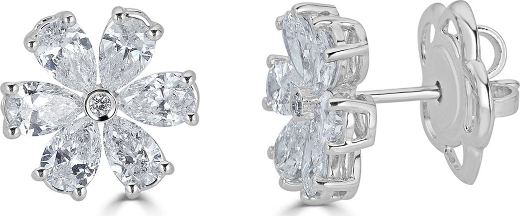 ZYDO Luminal 18k White Gold Diamond Flower Earrings, 2.42tcw
