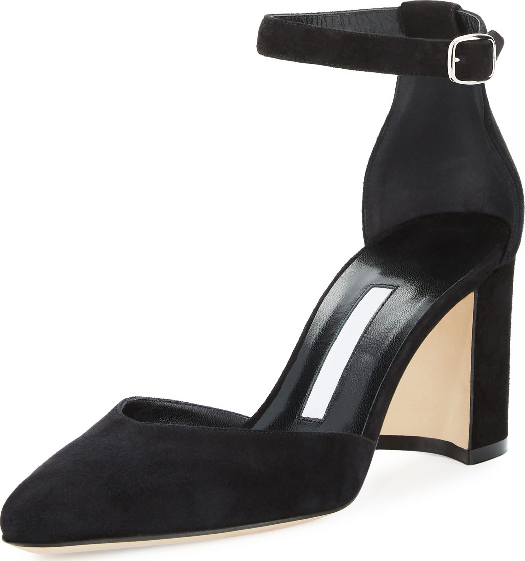 Manolo Blahnik Lausam 70mm Suede Ankle Stra