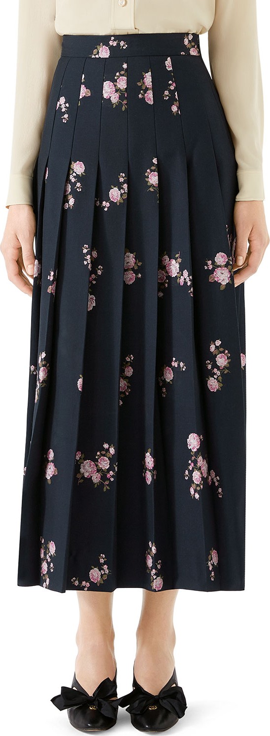 Gucci Camelia Bouquet Fil Coupe Pleated Maxi Skirt