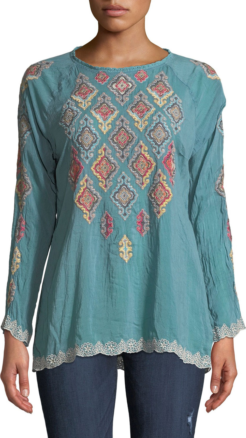 Johnny Was Kikumi Embroidered Long-Sleeve Blouse