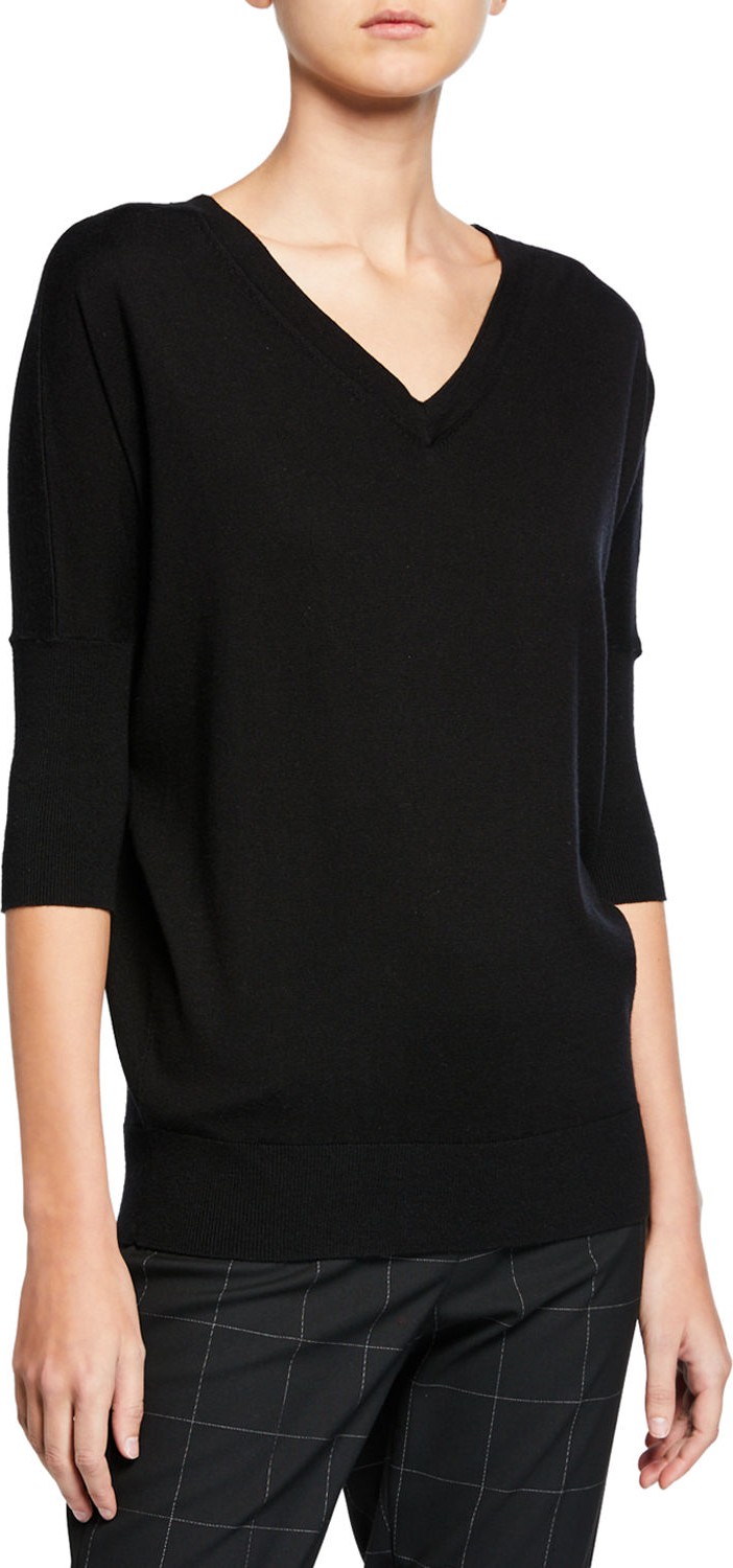 Elie Tahari Liola V-Neck 3/4-Sleeve Sweater
