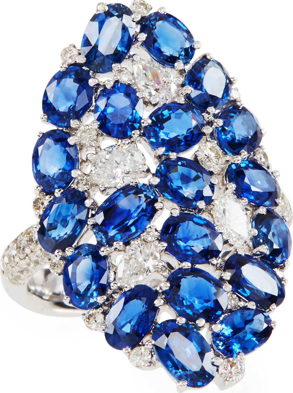 SUTRA Mosaic Blue Sapphire & Diamond Shield Ring, Size 7