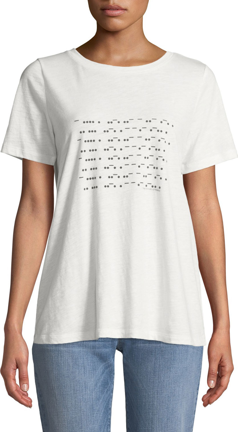 Eileen Fisher Morse Code The Future is Female Jewel-Neck Short-Sleeve Cotton Tee