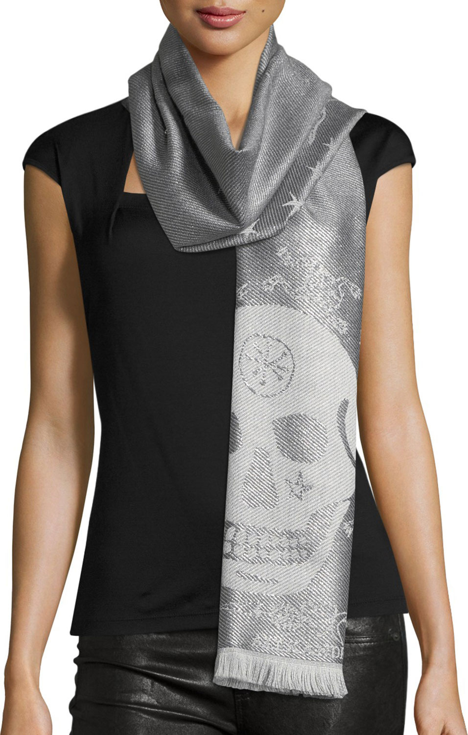Alexander McQueen Metallic Graffiti Skulls Scarf