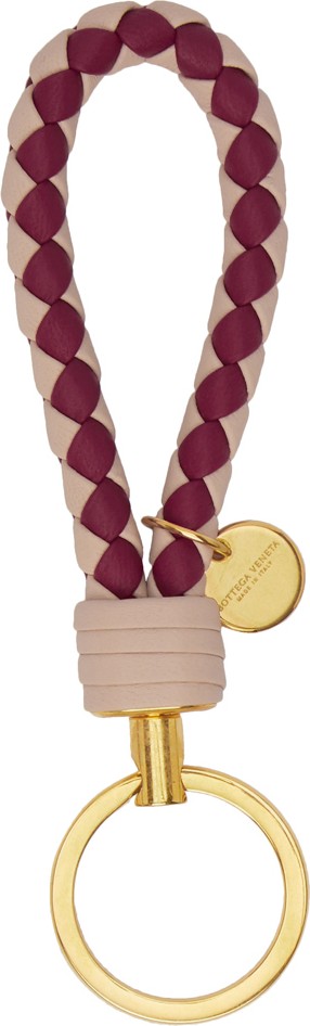 Bottega Veneta Beige & Burgundy Bicolor Intrecciato Keychain