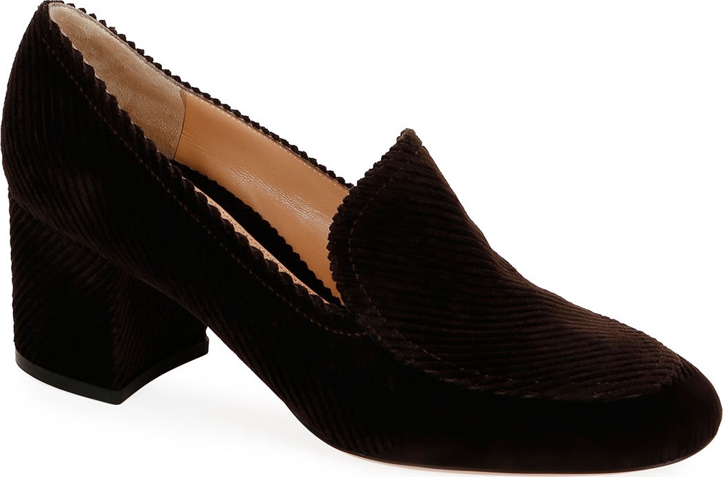 Gianvito Rossi Suede Pleated Loafer Pumps