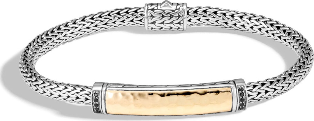 John Hardy Classic Chain Bracelet w/ 18k Gold & Black Sapphires, Size L