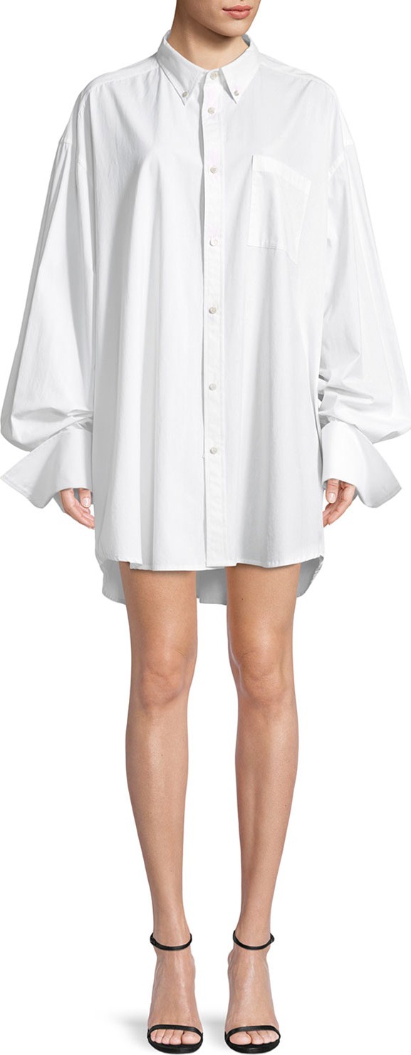 Helmut Lang Shayne Oliver Beaded-Logo Button-Front Oversized Shirt