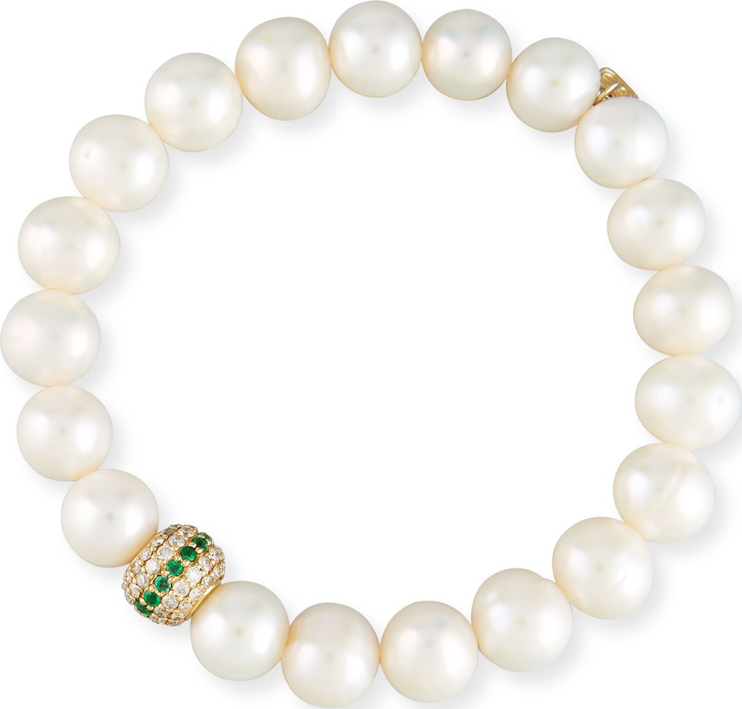 Sydney Evan Potato Pearl, Diamond & Emerald Bracelet