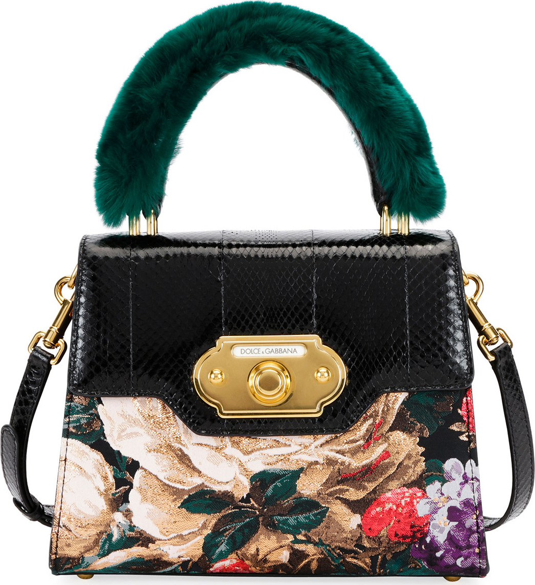 Dolce & Gabbana Welcome Medium Snakeskin Fur-Handle Shoulder Bag