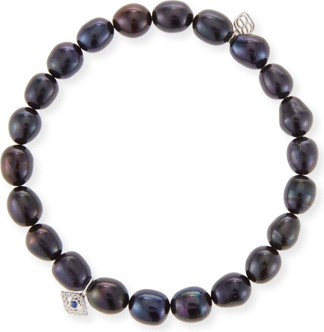 Sydney Evan 14k White Gold Pearl & Evil Eye Bracelet