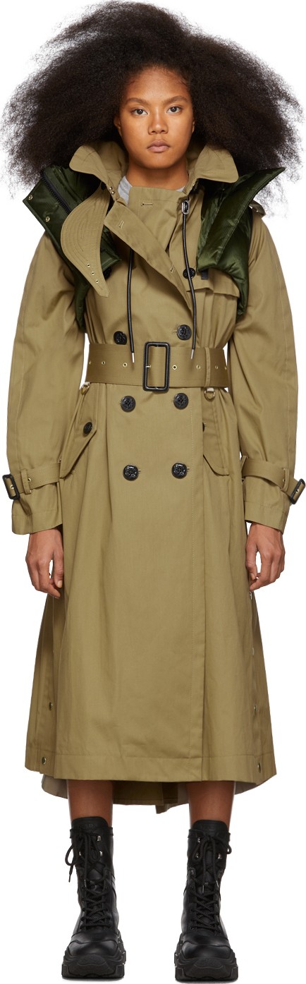 Sacai Beige Coated Cotton Trench Coat