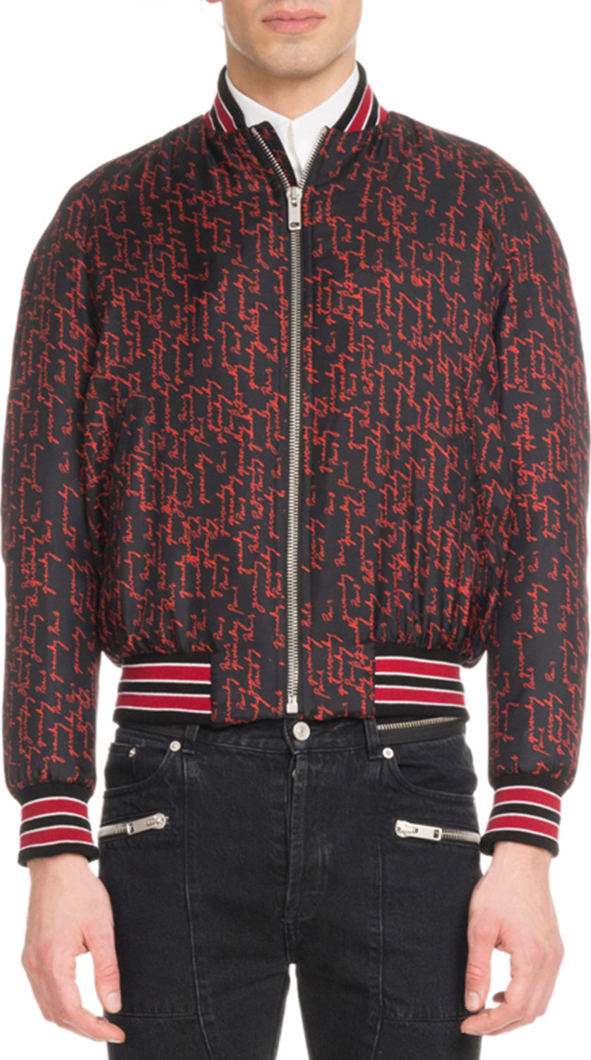 Givenchy Men's Signature Print Silk Bomber Jacket