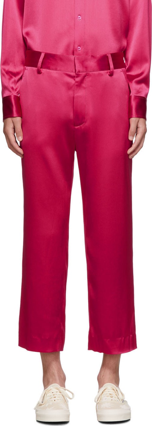 Sies Marjan Pink Crinkled Satin Cropped Alex Trousers