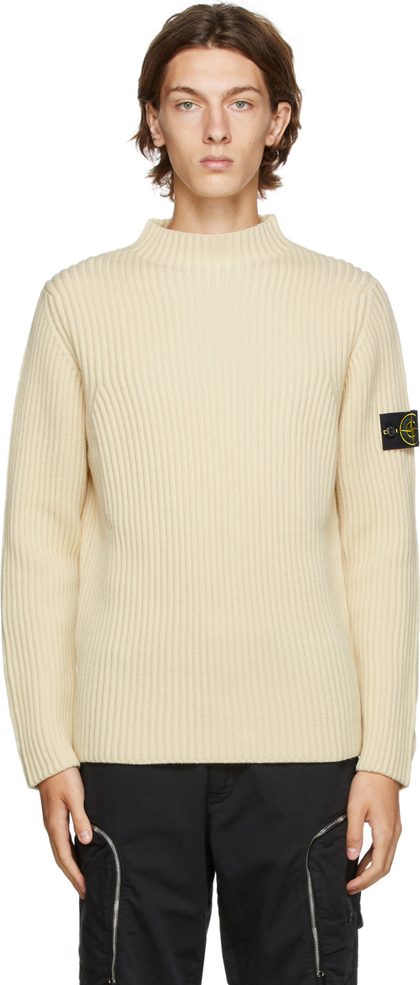Stone Island - Off-White Wool Mock Neck Sweater