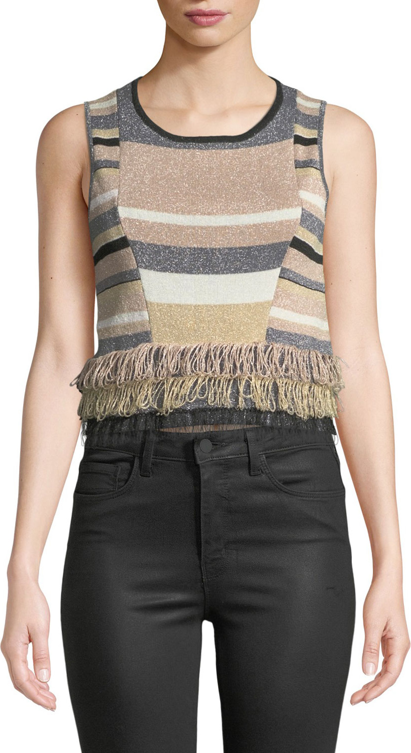 Tabula Rasa Rosetti Cropped Sleeveless Fringe Top