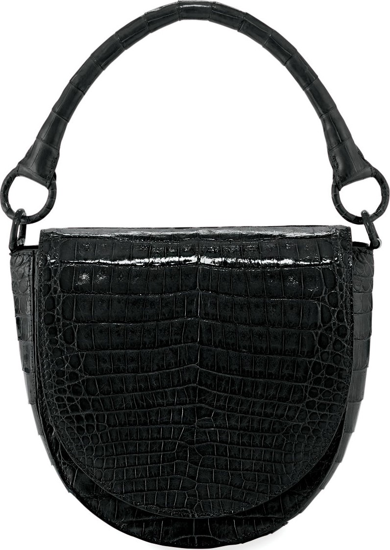 Nancy Gonzalez Teddi Croc Semicircle Crossbody Saddle Bag