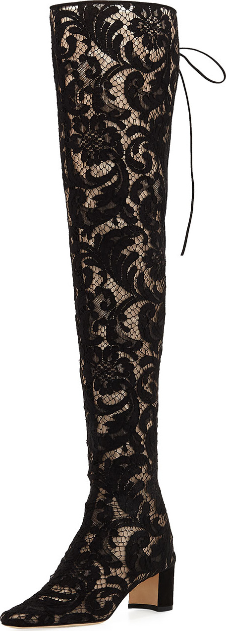 Manolo Blahnik Giovanna Lace Over-The-Knee Boot