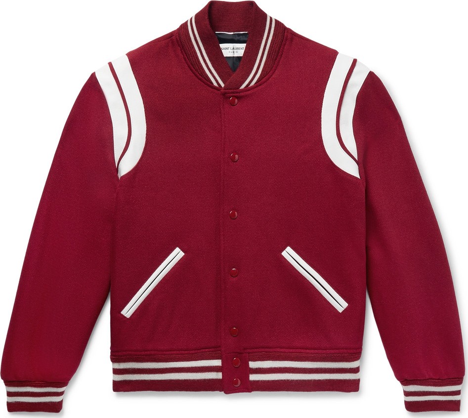 Saint Laurent Leather-Trimmed Virgin Wool-Blend Bomber Jacket