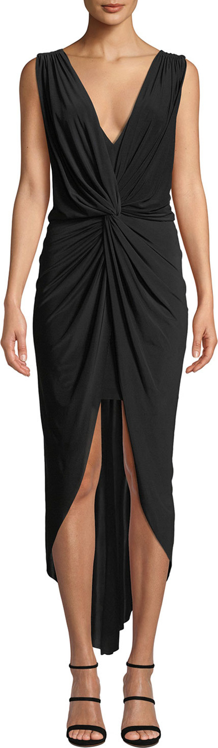 MISA Los Angeles Leza Gathered Crossover Sleeveless Tulip Maxi Dress