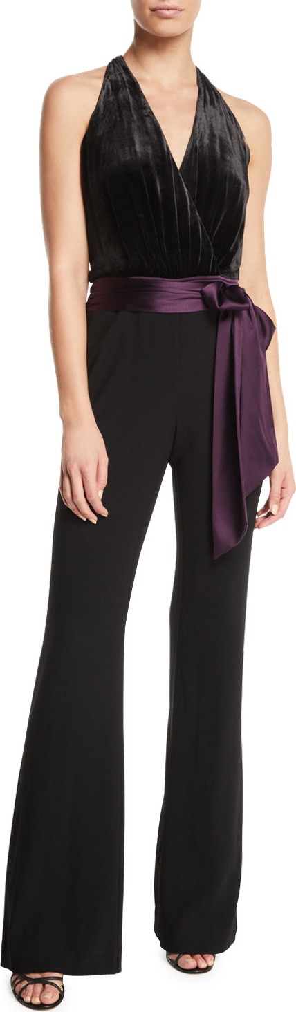 Ramy Brook Nina Velvet Belted Halter Jumpsuit Ramy Brook Nina Velvet Belted Halter Jumpsuit