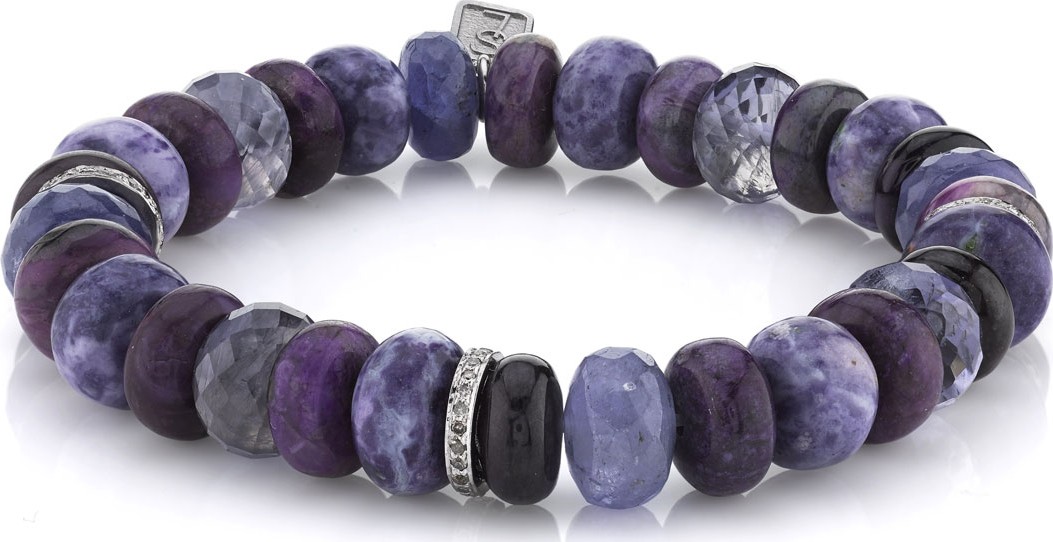 Sheryl Lowe 10mm Purple Stone & 3-Diamond Rondelle Bracelet
