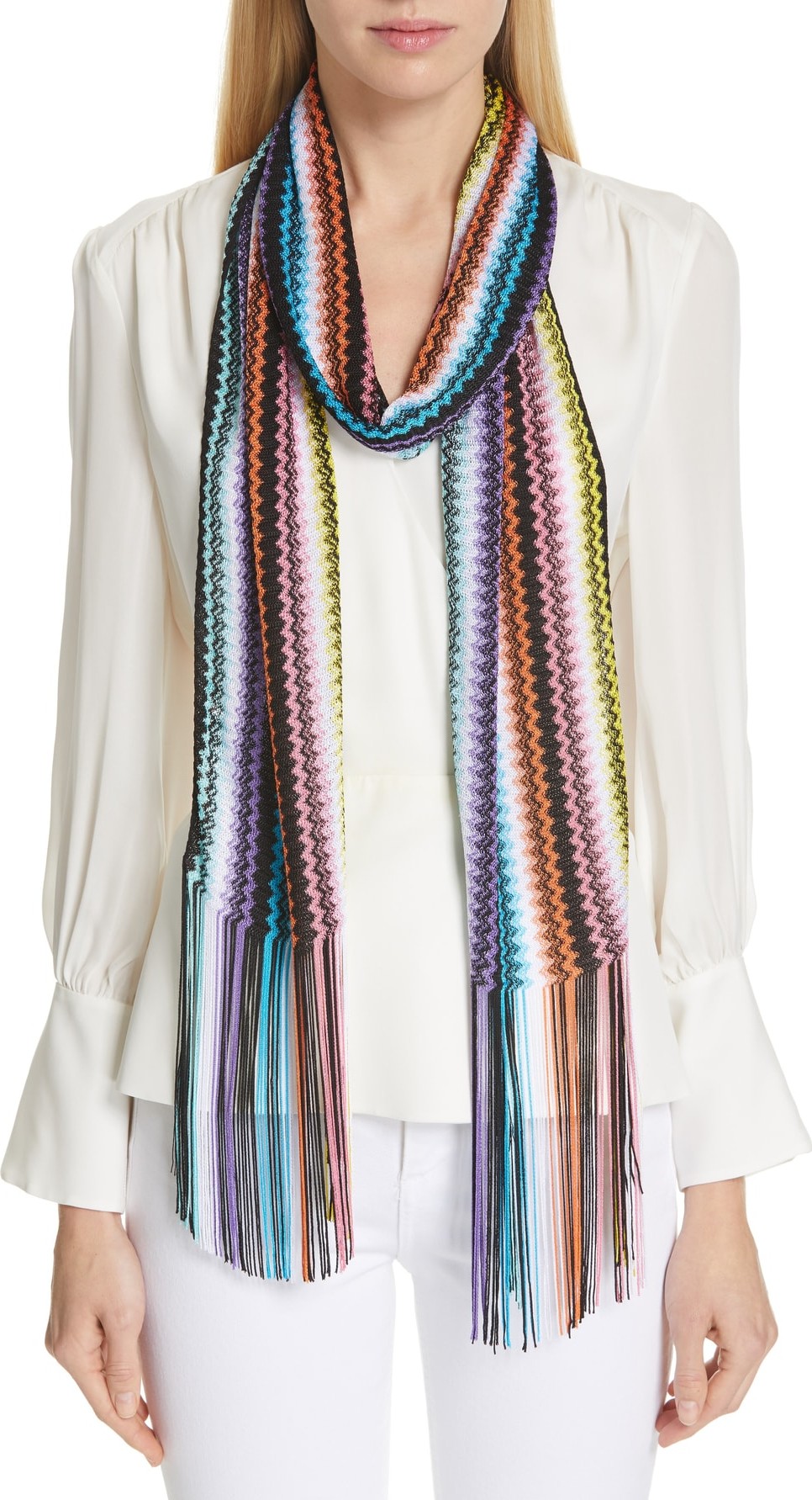 Missoni Zigzag Fringed Skinny Scarf