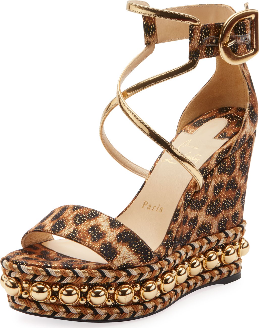 Christian Louboutin Chocazeppa Leopard Wedge Red Sole Espadrille Sandals